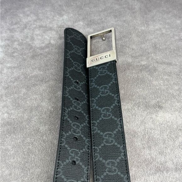 Gucci Black Gg Supreme Men's Belt Square Buckle 722370 90/38 - Picture 7 of 10